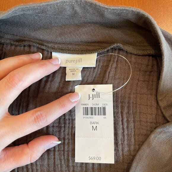 J.Jill Pure Jill Gauzy Cotton Waist Midi Skirt Bark NWT Women Med Brown Elastic - Picture 3 of 7